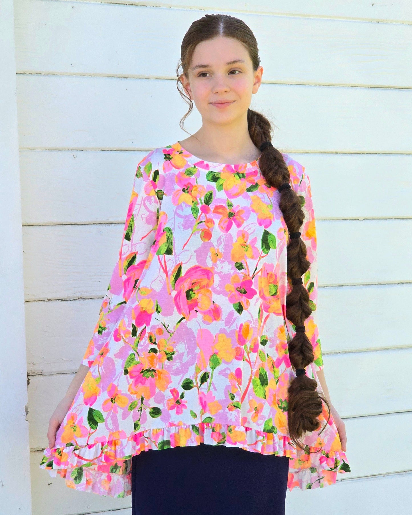 Pink Floral Hi-Low Tunic