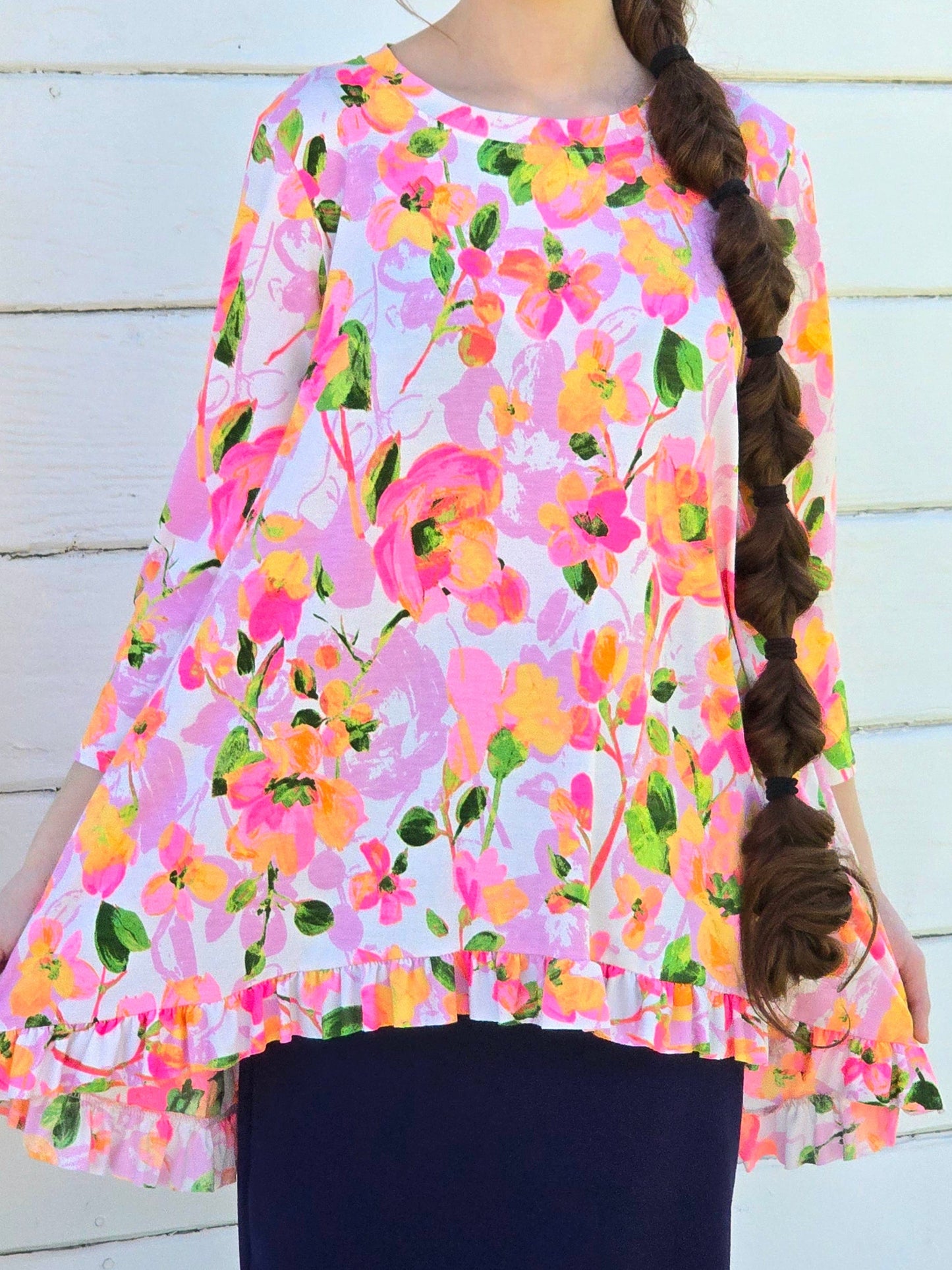 Pink Floral Hi-Low Tunic