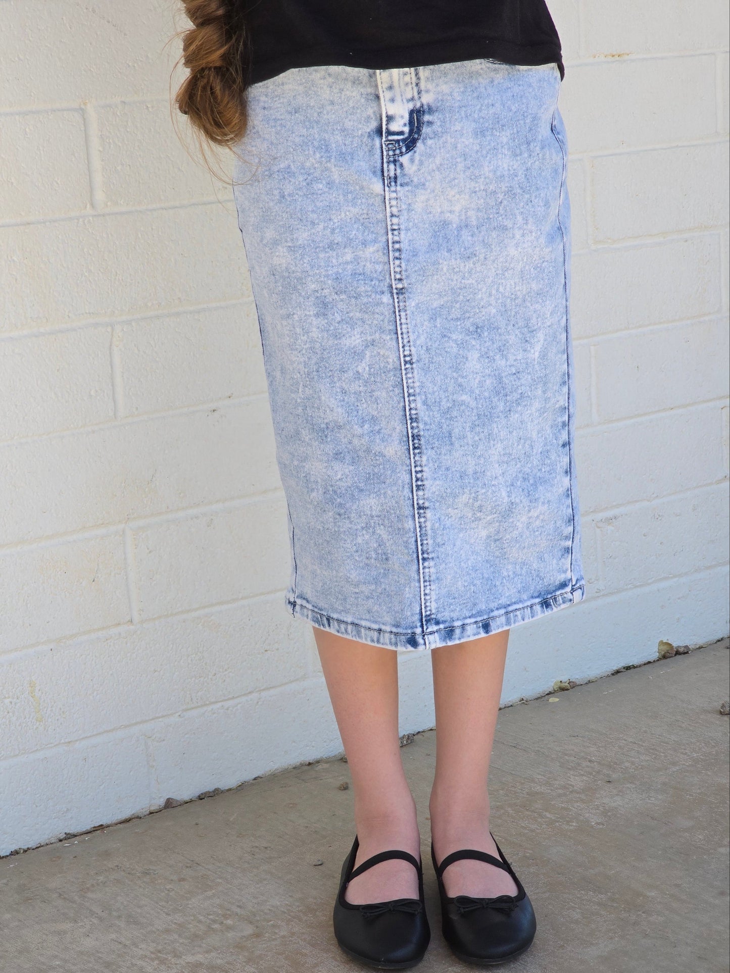 Girls Light Acid Wash Denim Skirt