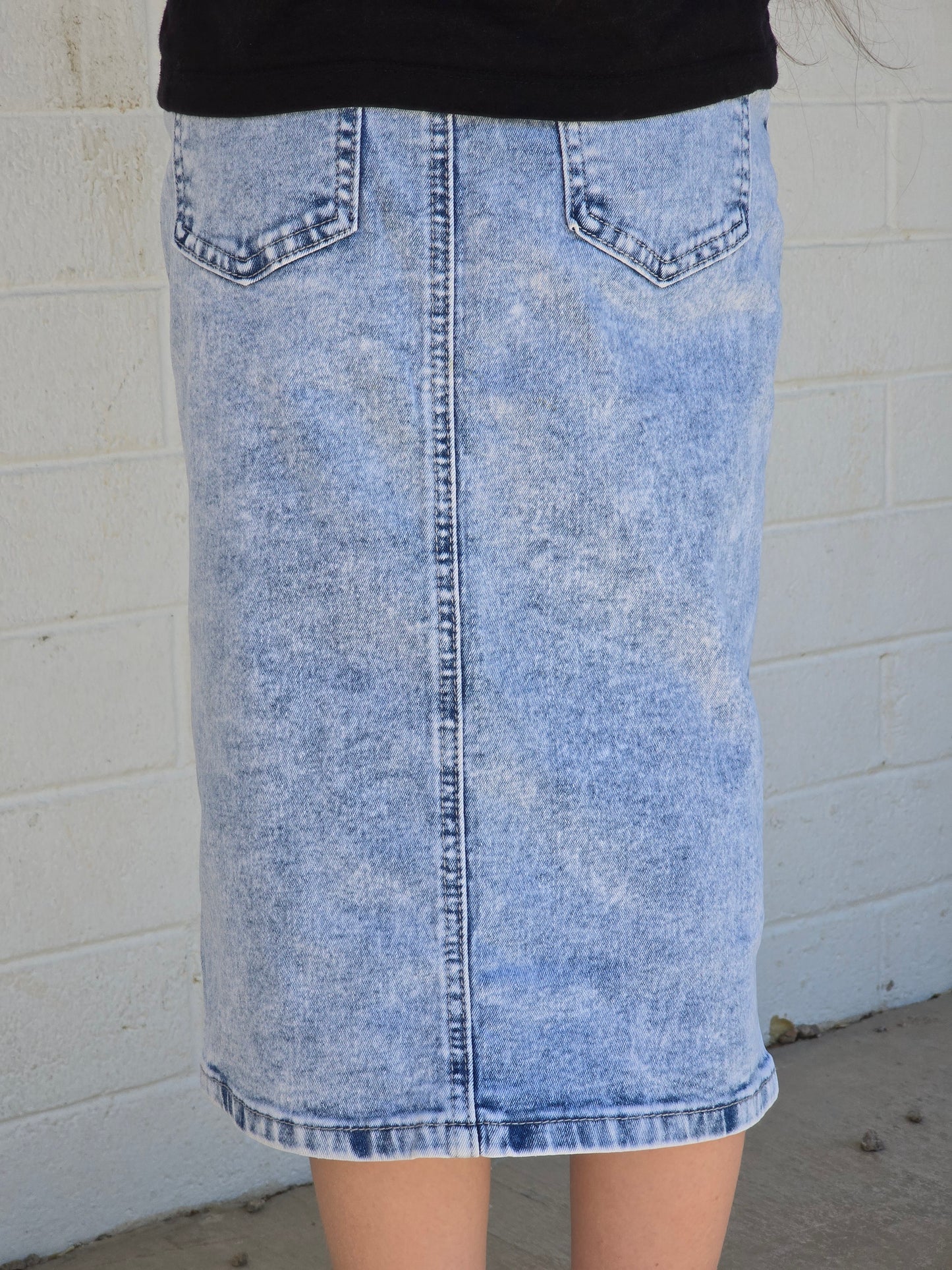 Girls Light Acid Wash Denim Skirt