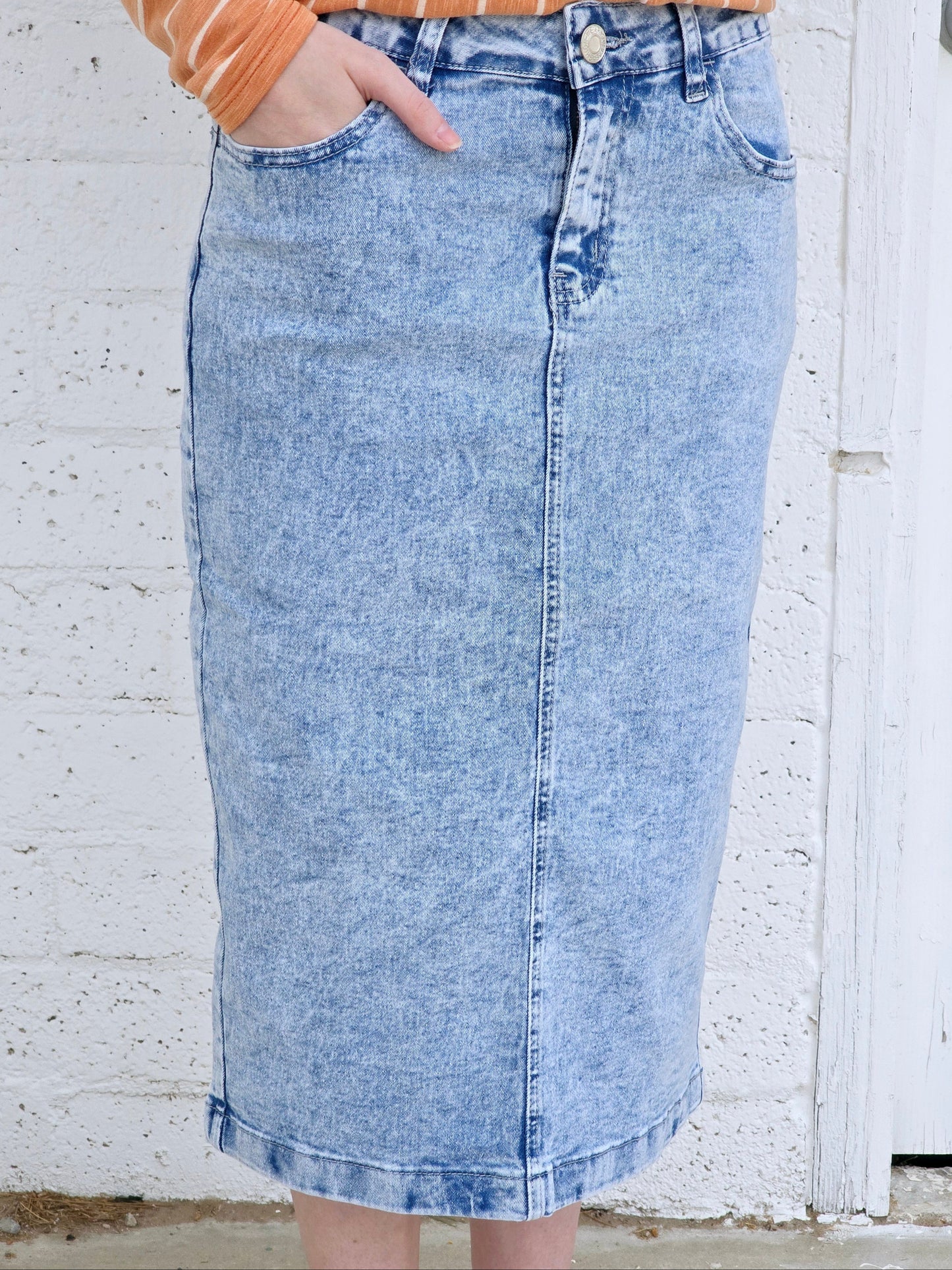 Light Acid Wash Denim Skirt