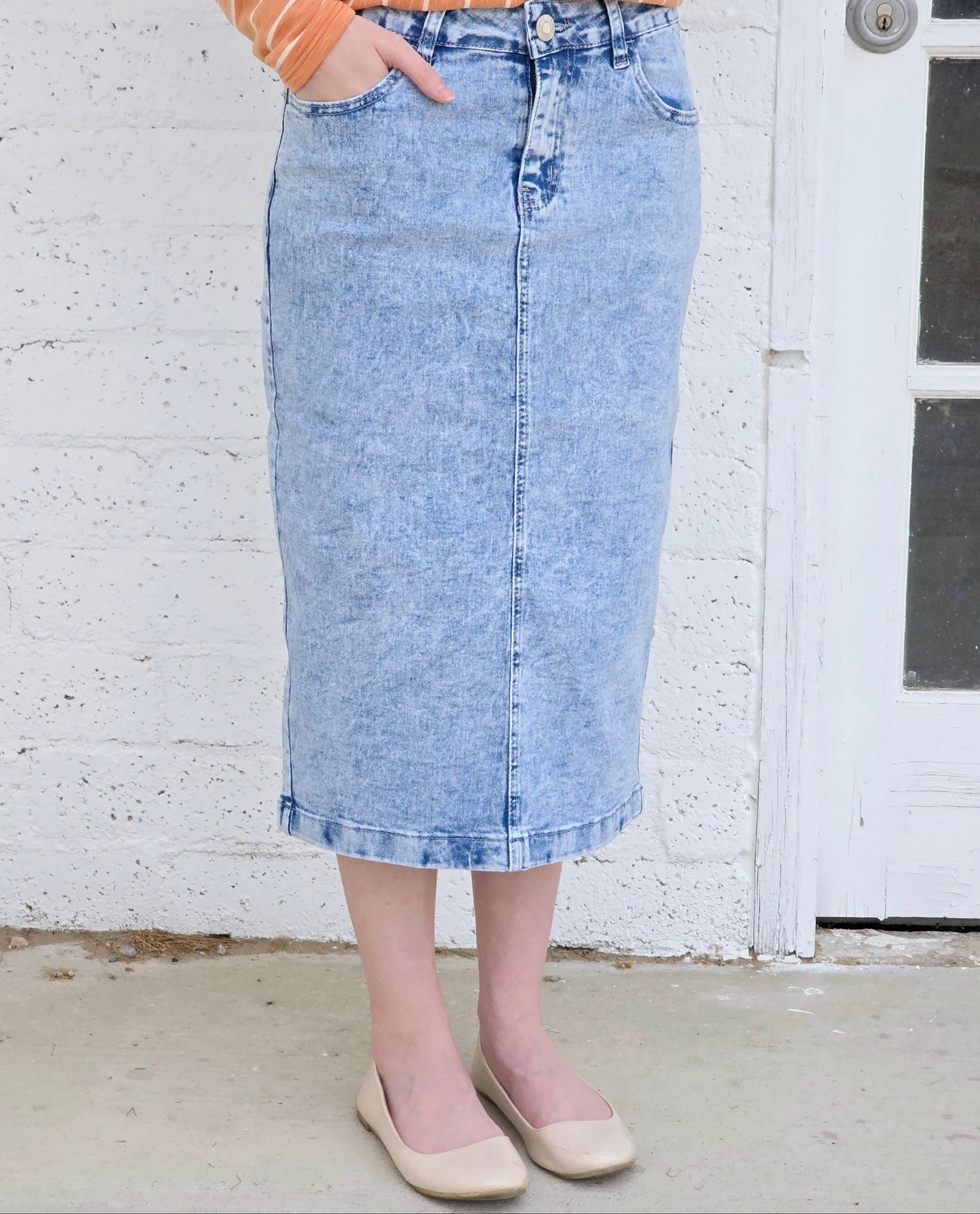 Light Acid Wash Denim Skirt