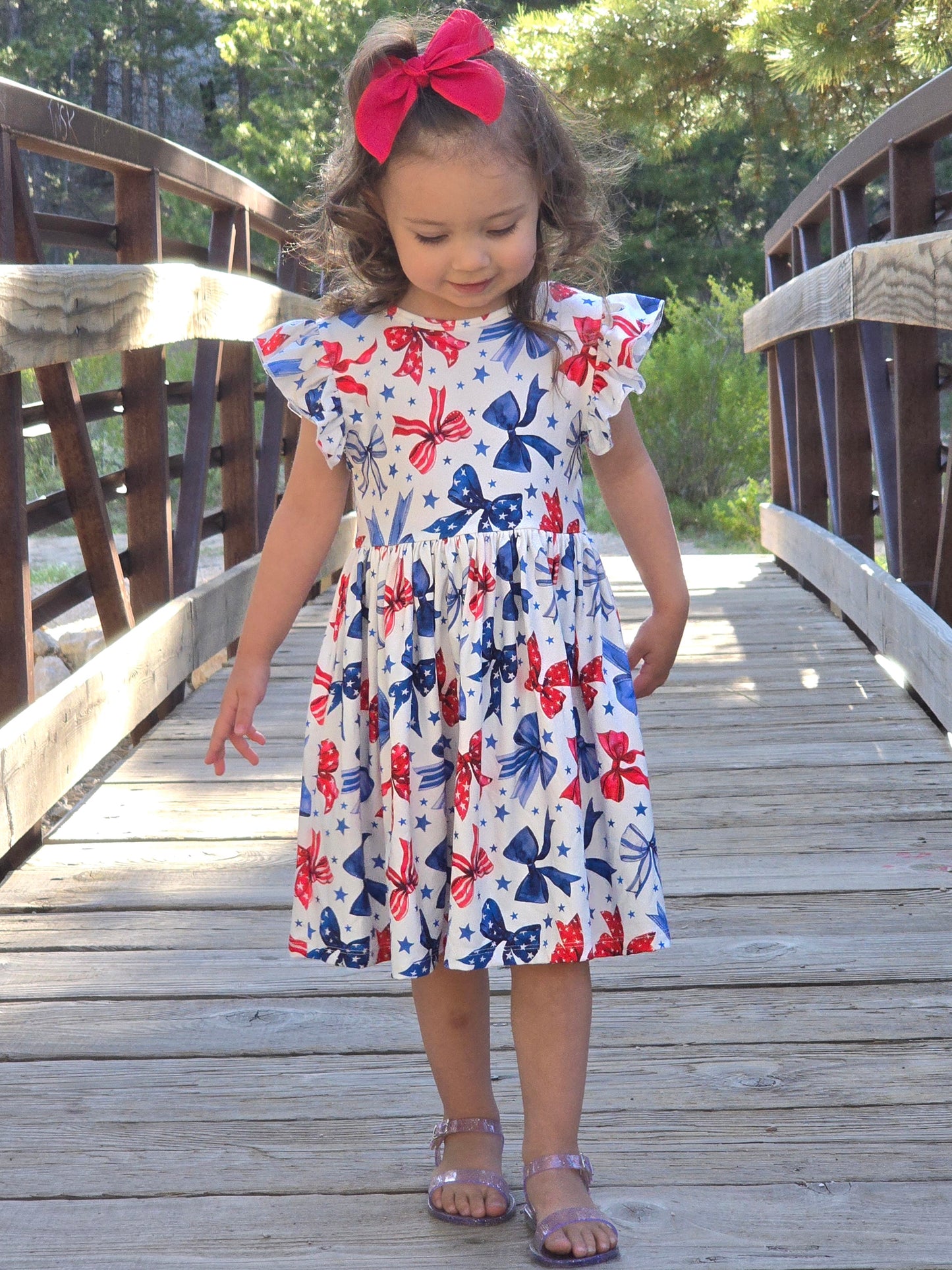 Sparkles and Bows Flutter Sleeve Twirl Dress