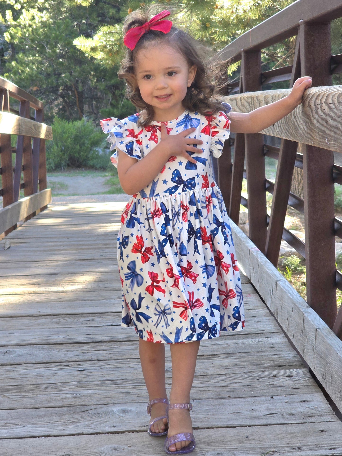 Sparkles and Bows Flutter Sleeve Twirl Dress