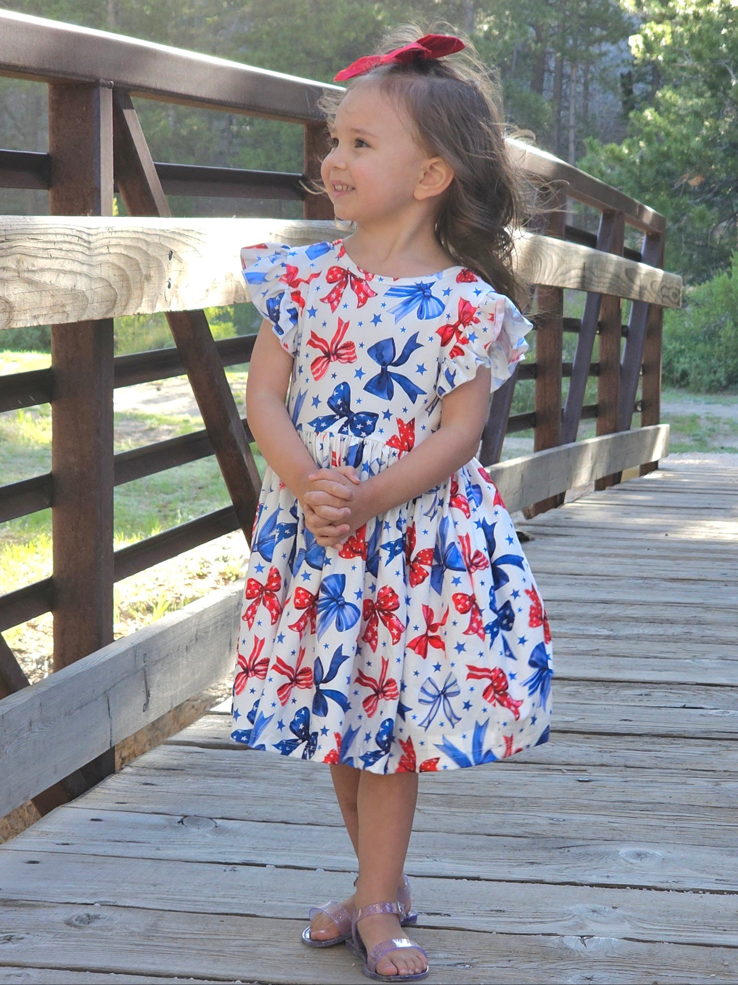 Sparkles and Bows Flutter Sleeve Twirl Dress