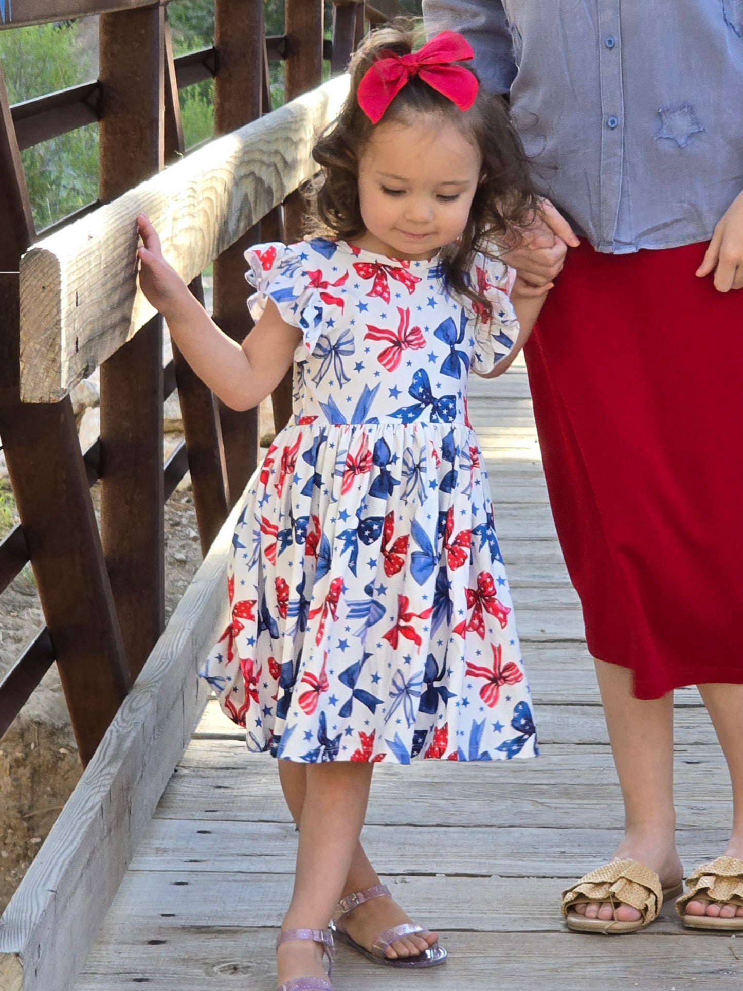 Sparkles and Bows Flutter Sleeve Twirl Dress