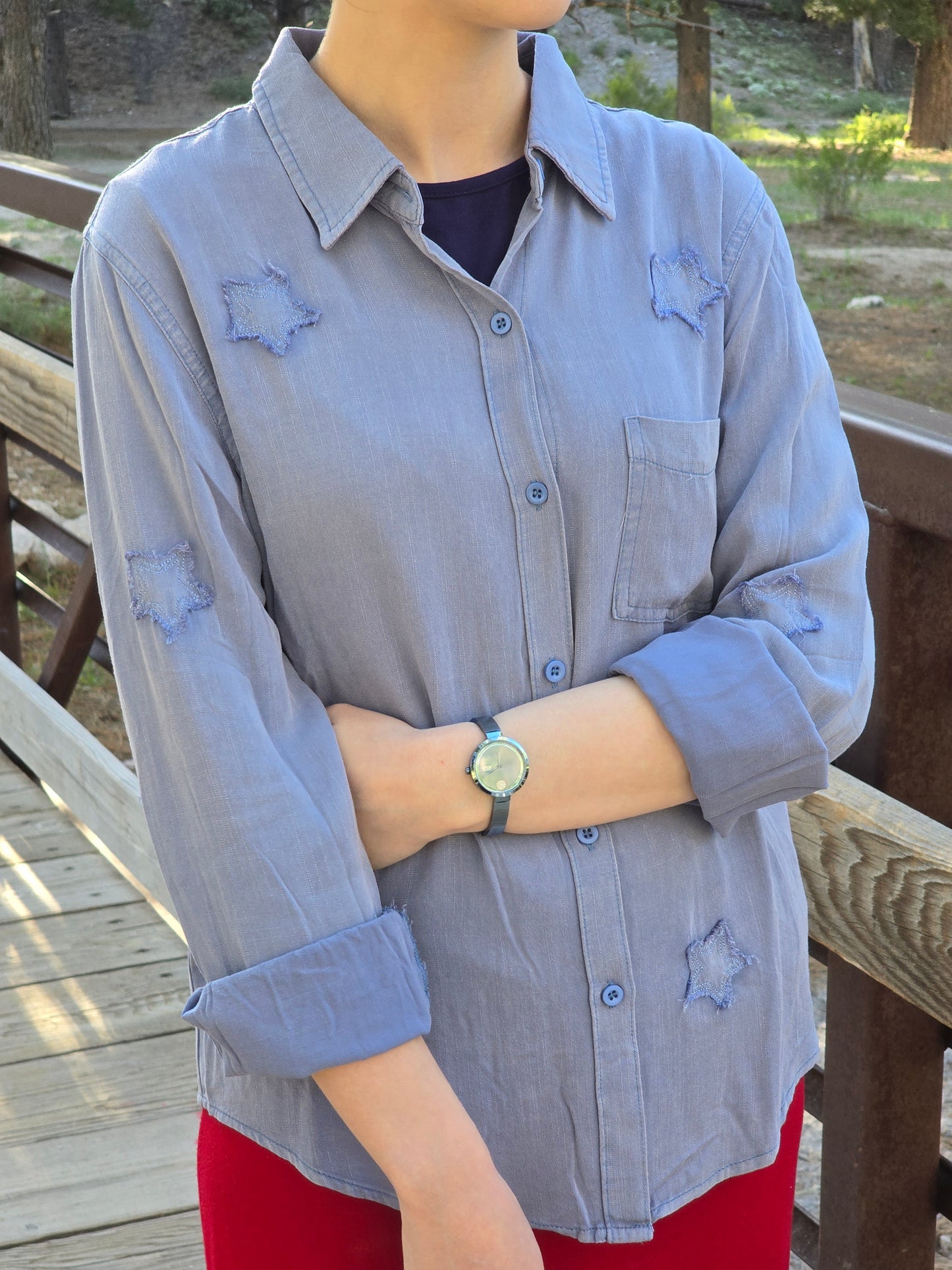 Vintage Blue Star Chambray Top