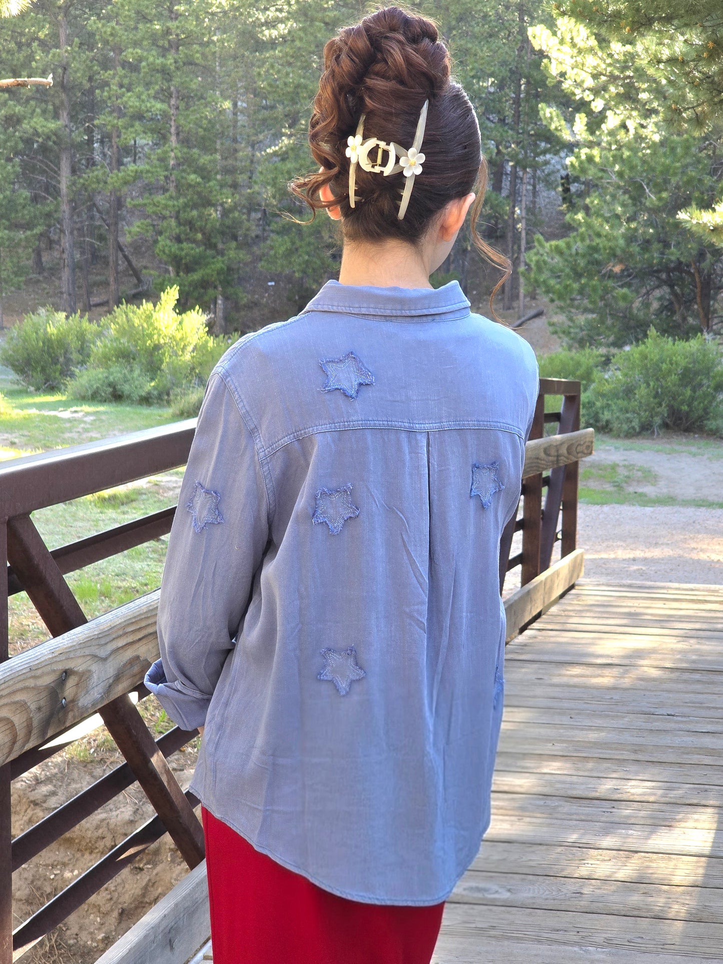 Vintage Blue Star Chambray Top