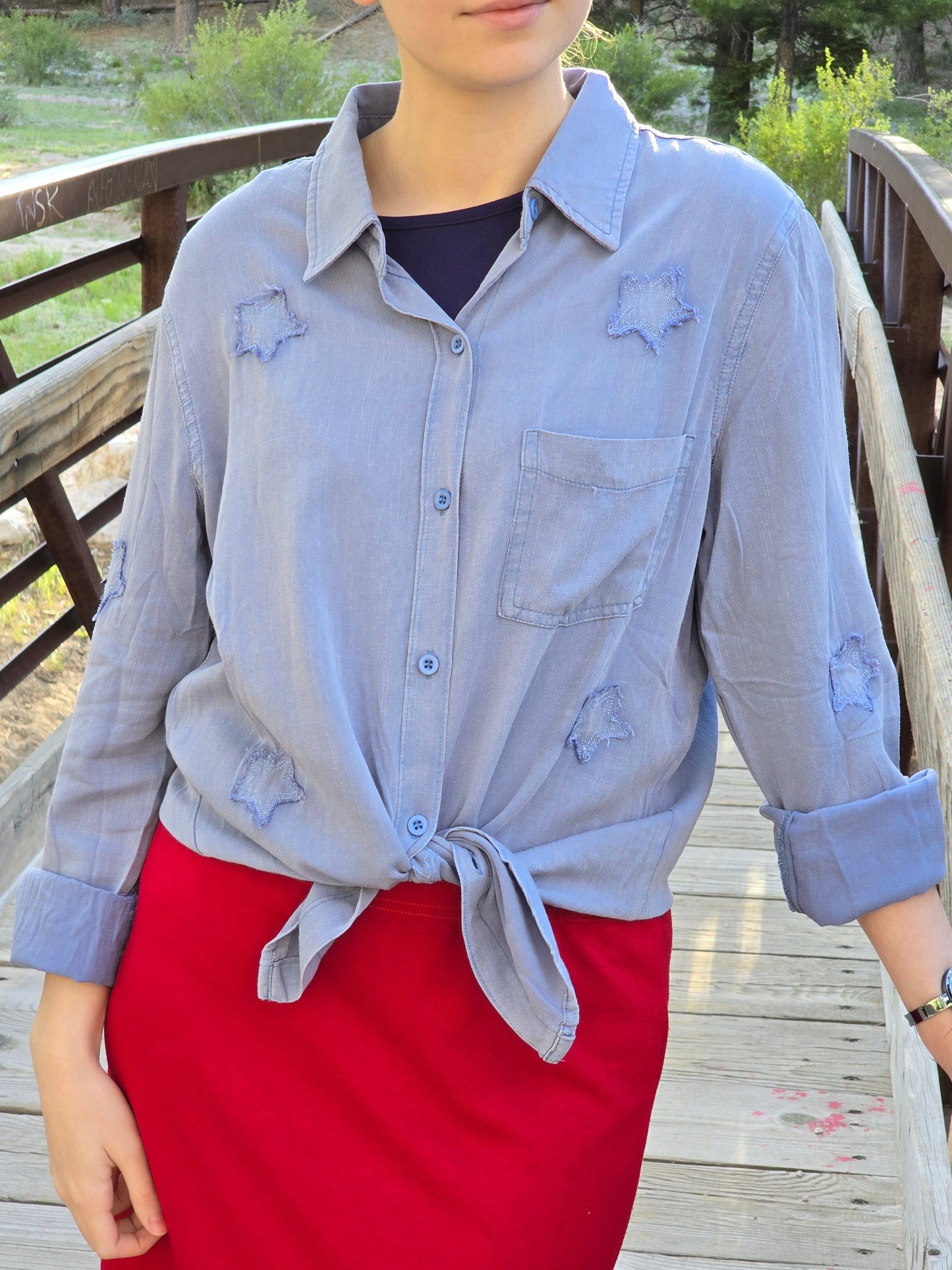 Vintage Blue Star Chambray Top