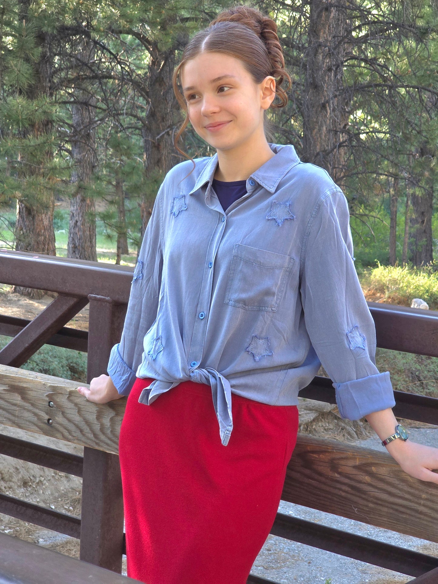 Vintage Blue Star Chambray Top