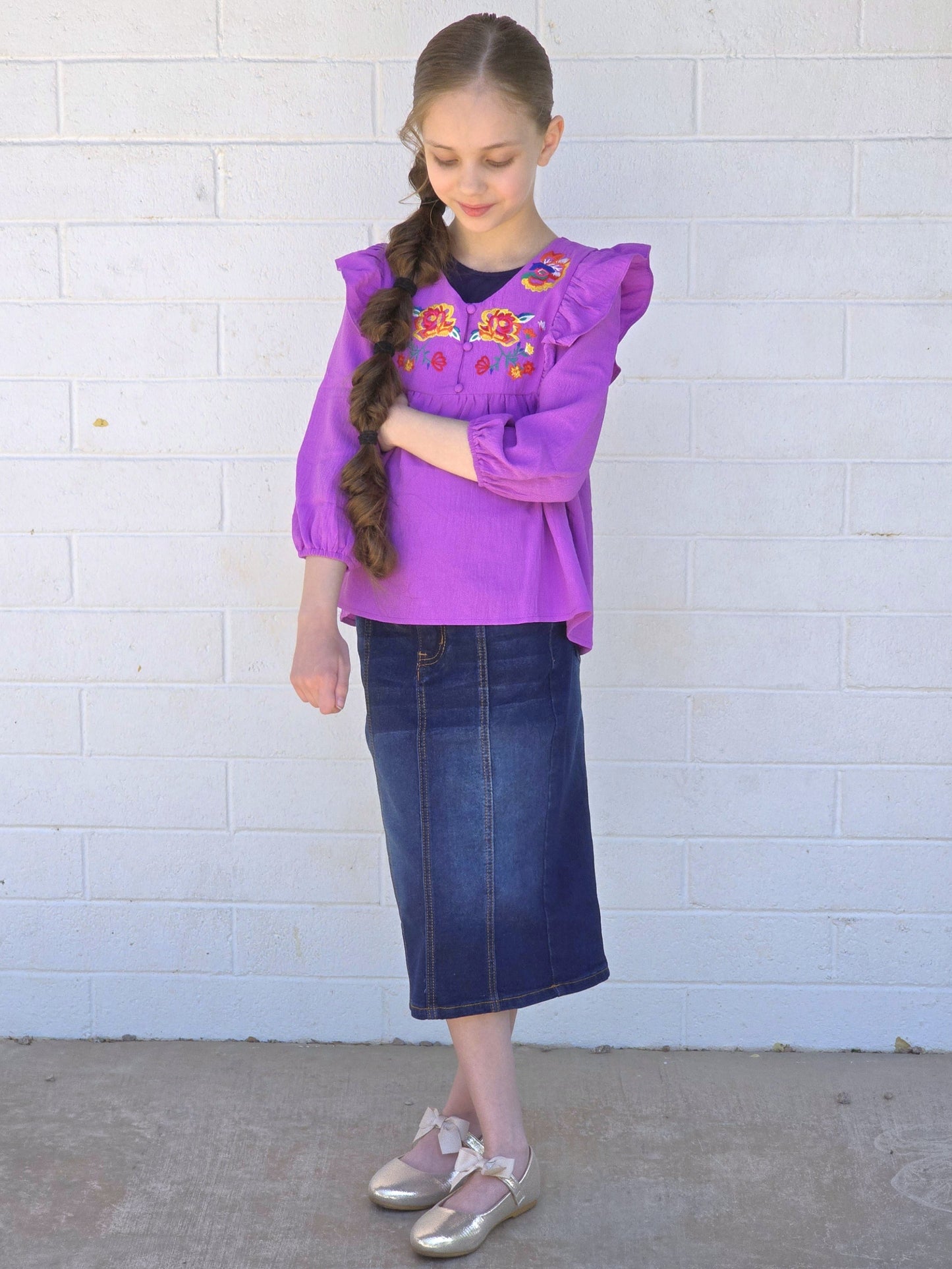 Girls Embroidered Floral Top