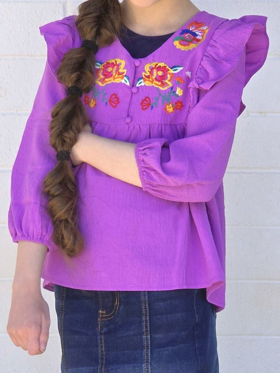 Girls Embroidered Floral Top