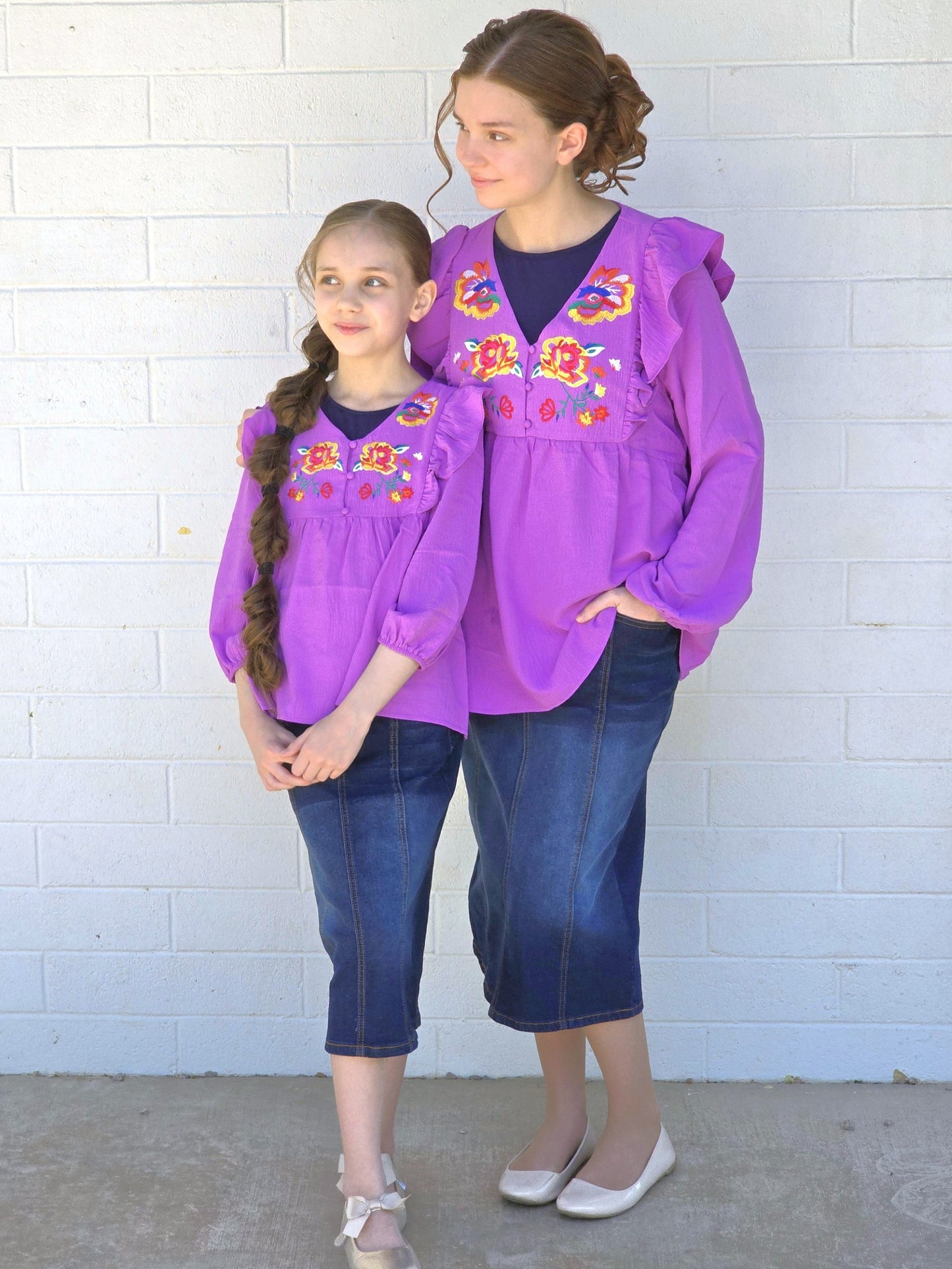 Girls Embroidered Floral Top