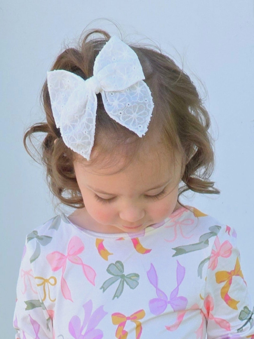 Classic Hair Bow in White Eyelet