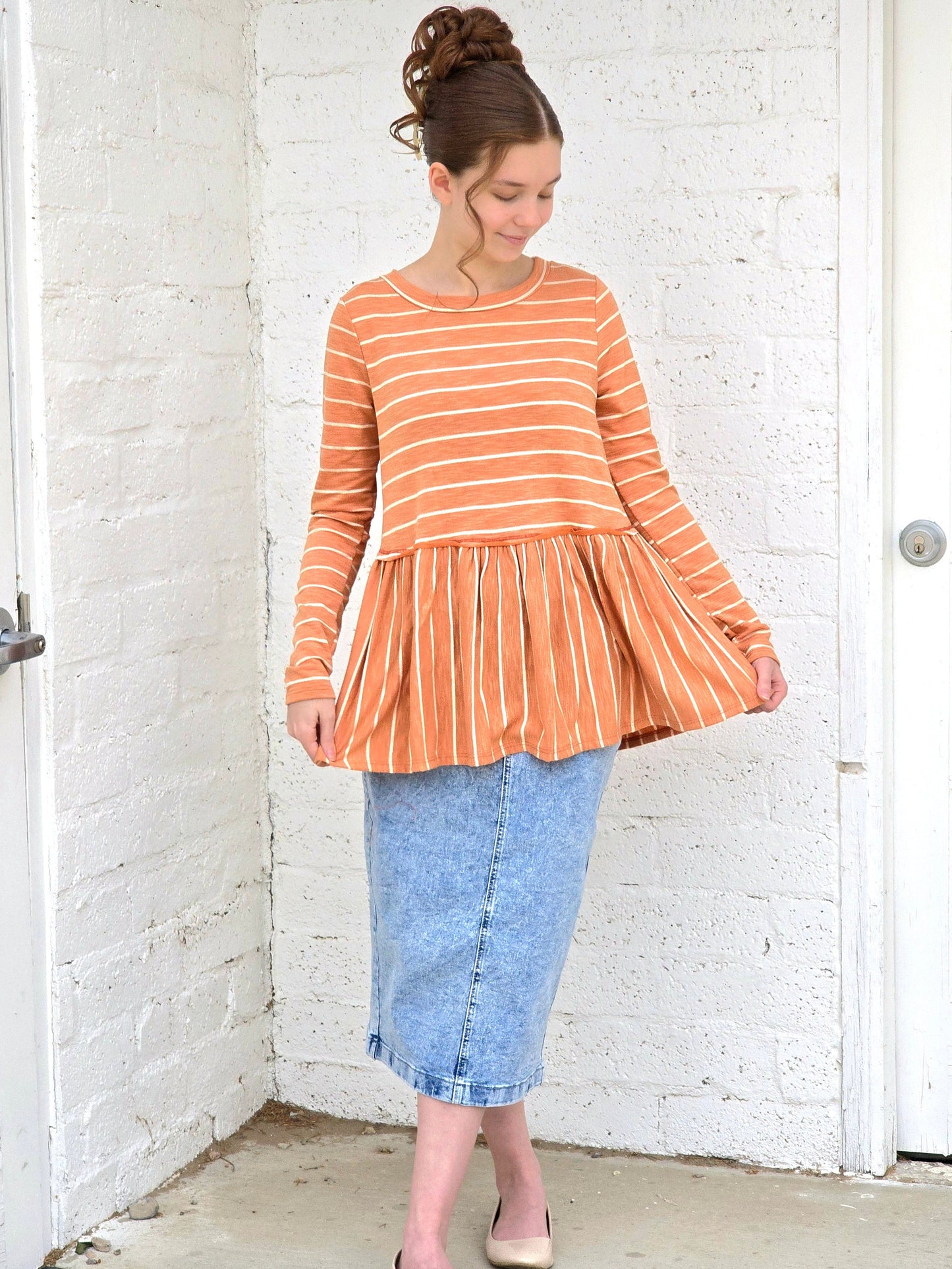 Striped Ruffle Hem Top