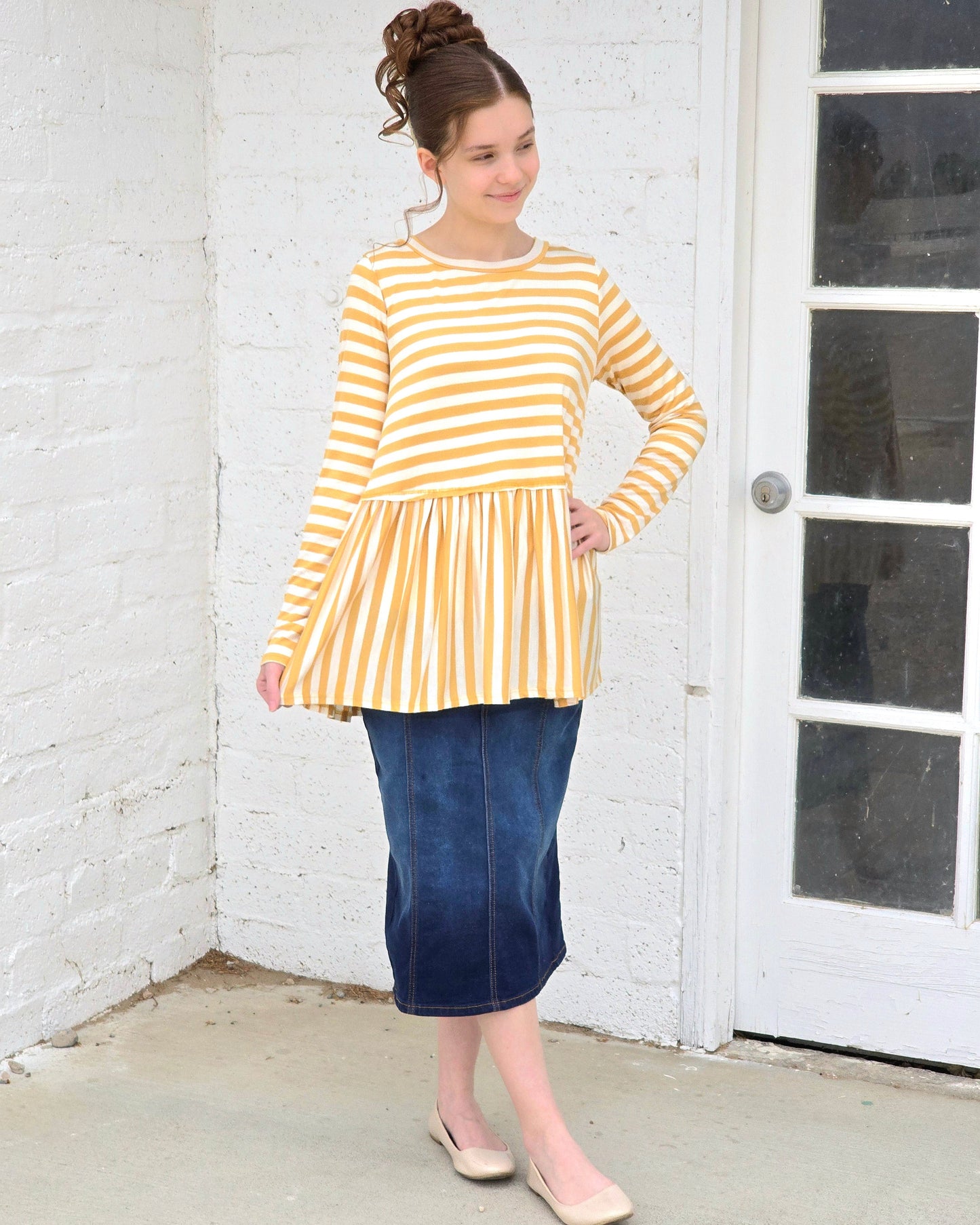 Classic Striped Ruffle Hem Top