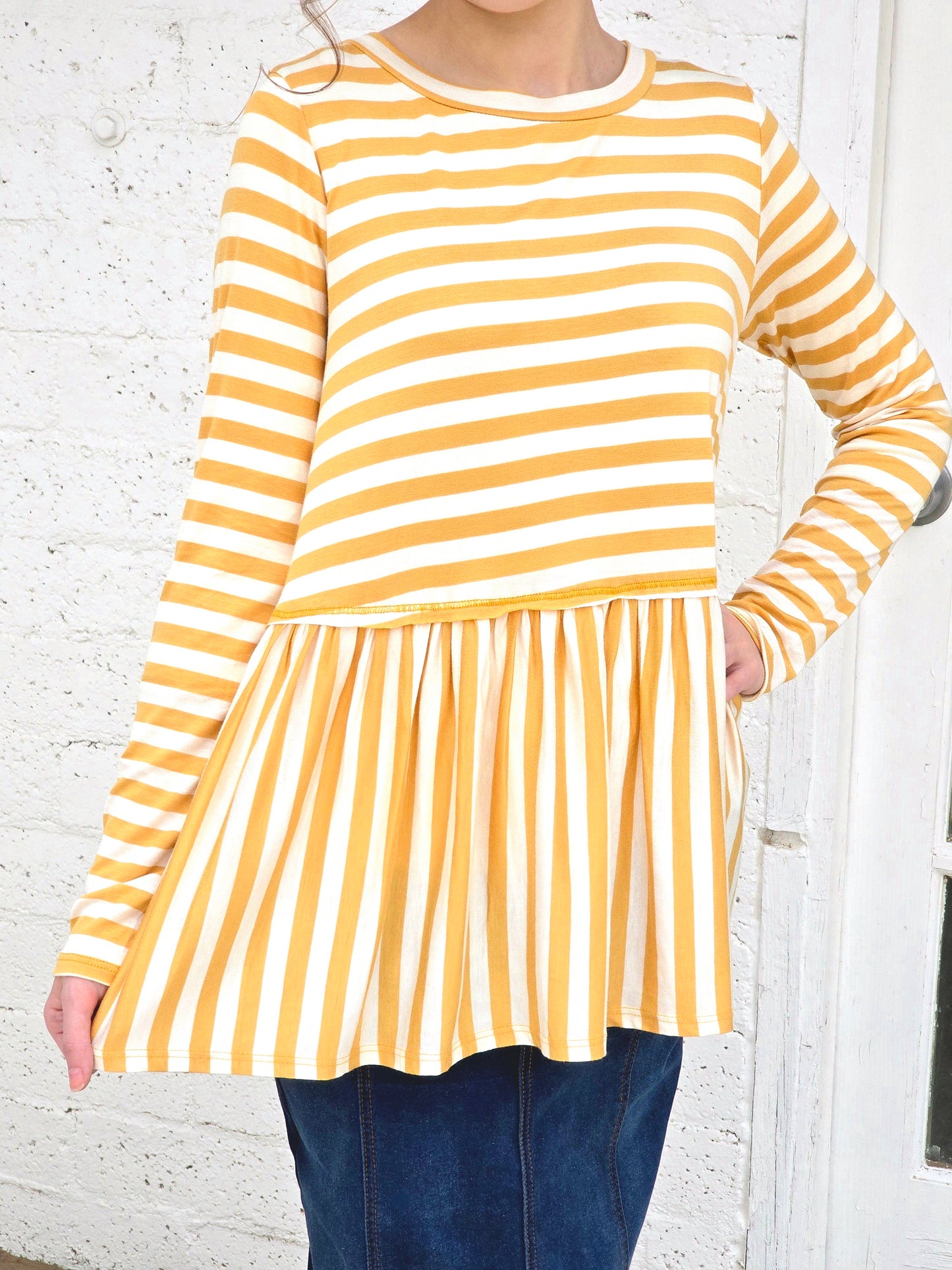 Classic Striped Ruffle Hem Top