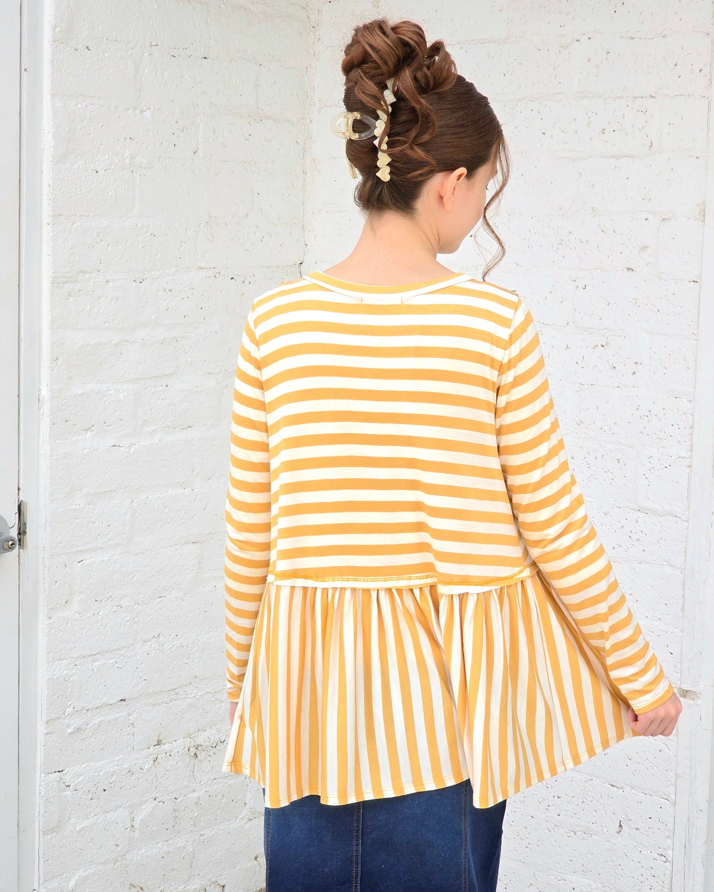 Classic Striped Ruffle Hem Top