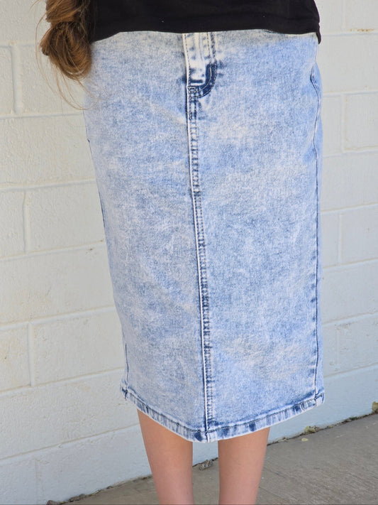 Girls Light Acid Wash Denim Skirt