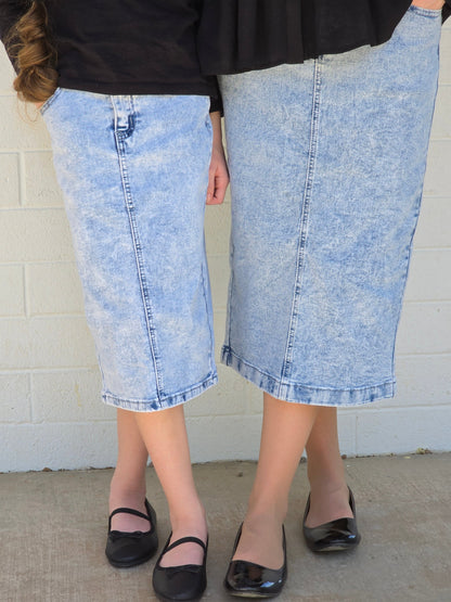 Girls Light Acid Wash Denim Skirt
