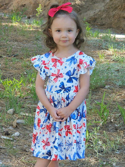 Sparkles and Bows Flutter Sleeve Twirl Dress