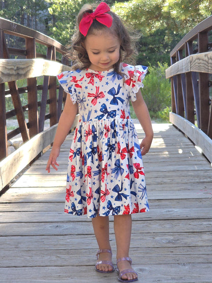 Sparkles and Bows Flutter Sleeve Twirl Dress
