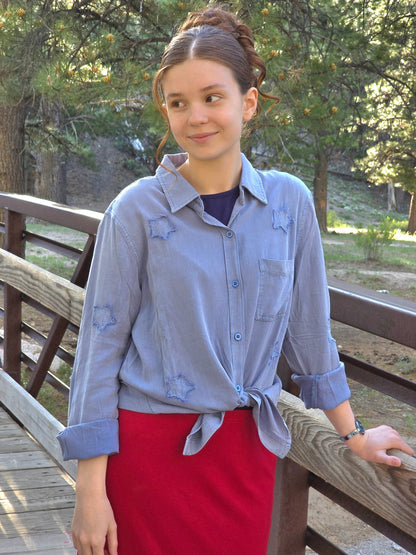 Vintage Blue Star Chambray Top