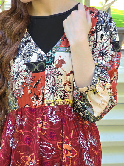 Fall Floral Mixed Print Dress