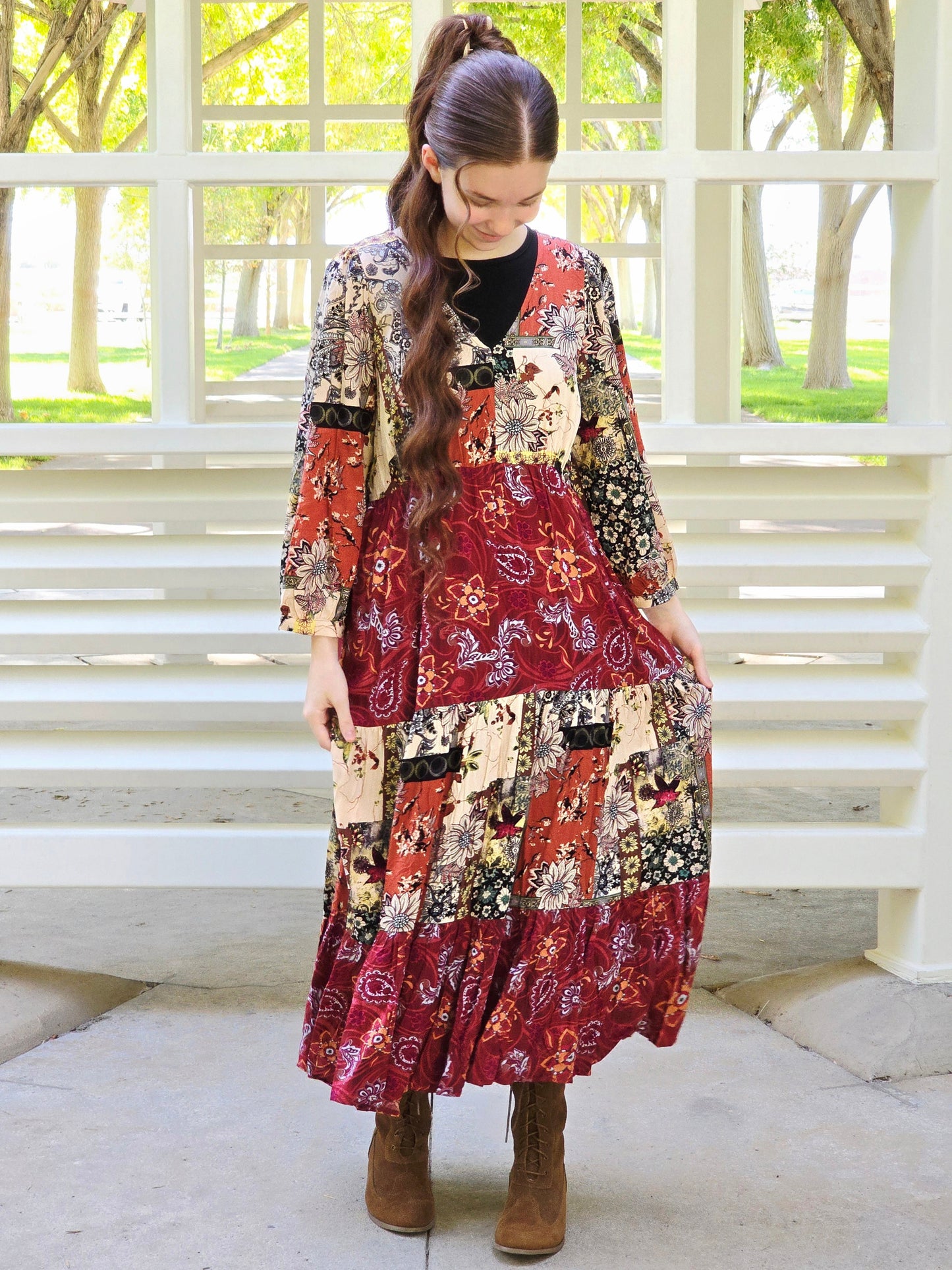 Fall Floral Mixed Print Dress