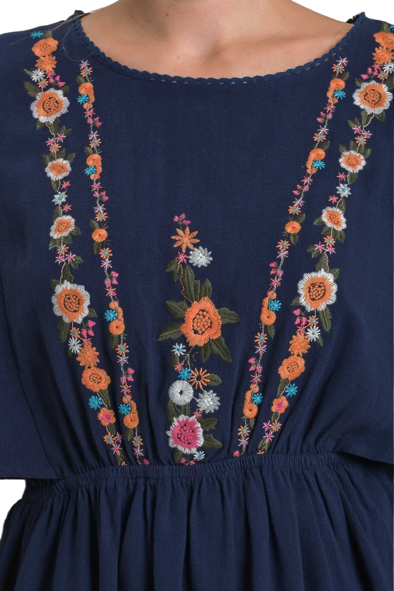 Linen Embroidery Ruffle Top