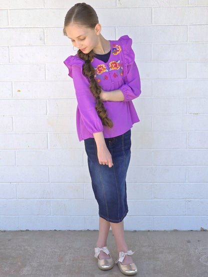 Girls Embroidered Floral Top