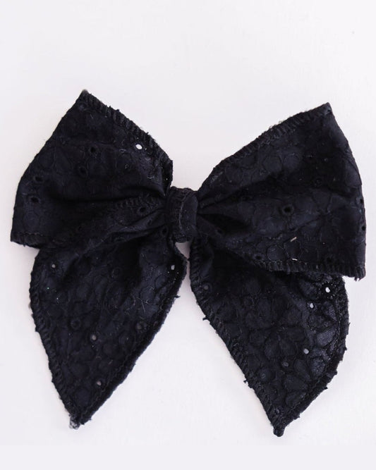 Classic Hair Bow in Black Eyelet