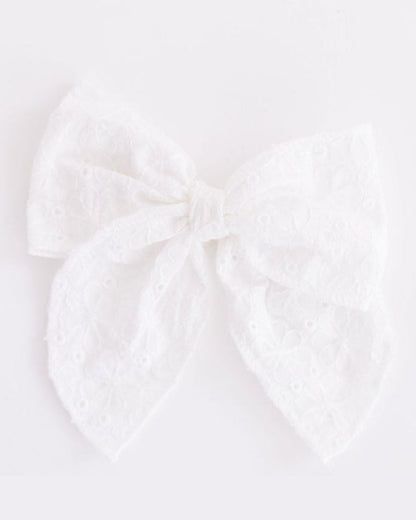 Classic Hair Bow in White Eyelet