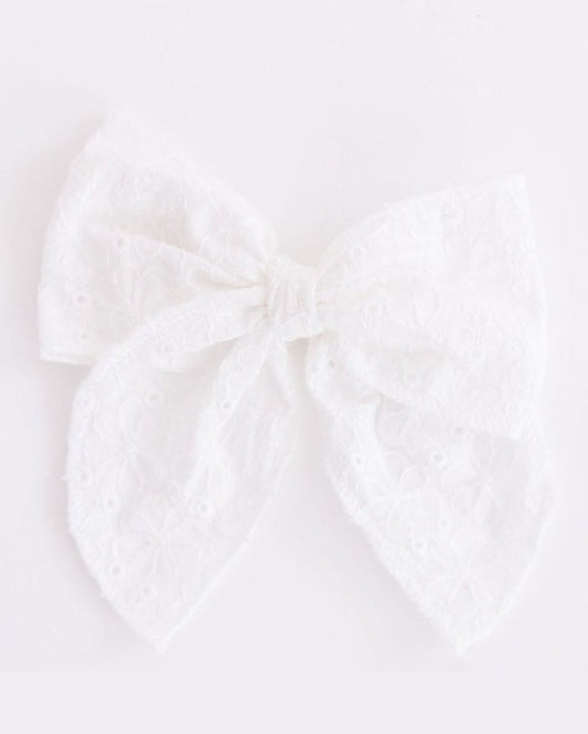Classic Hair Bow in White Eyelet