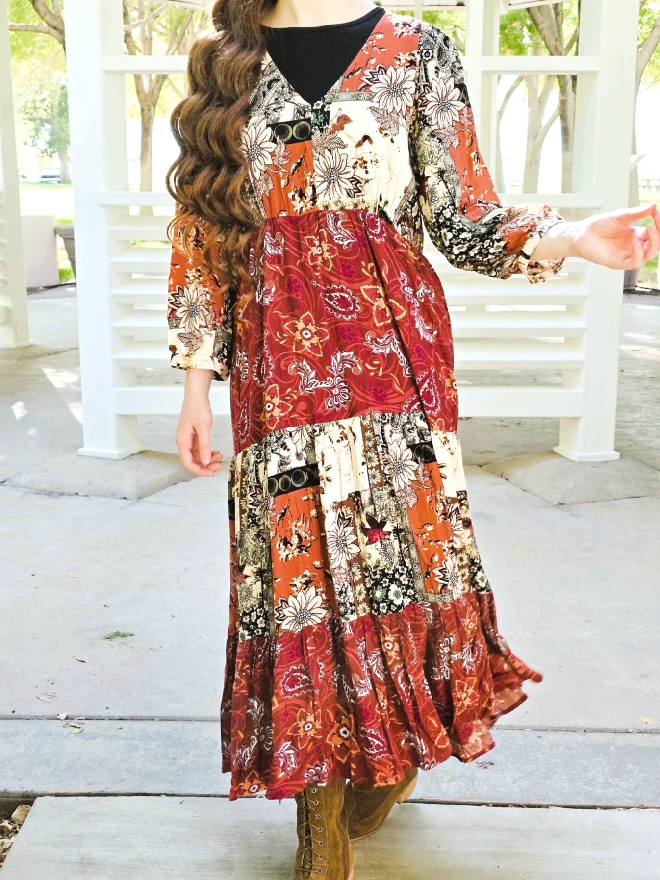 Fall Floral Mixed Print Dress