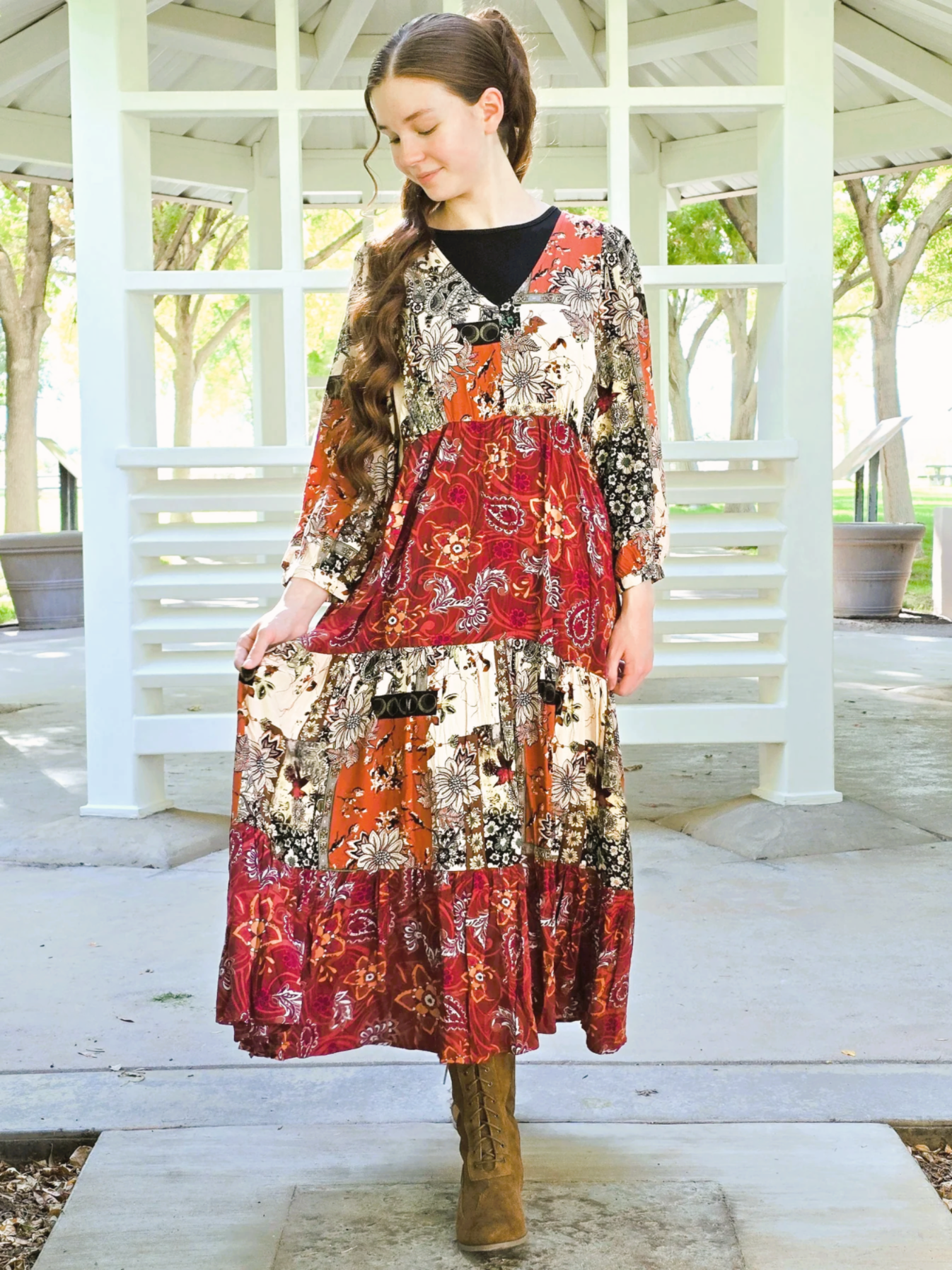 Fall Floral Mixed Print Dress