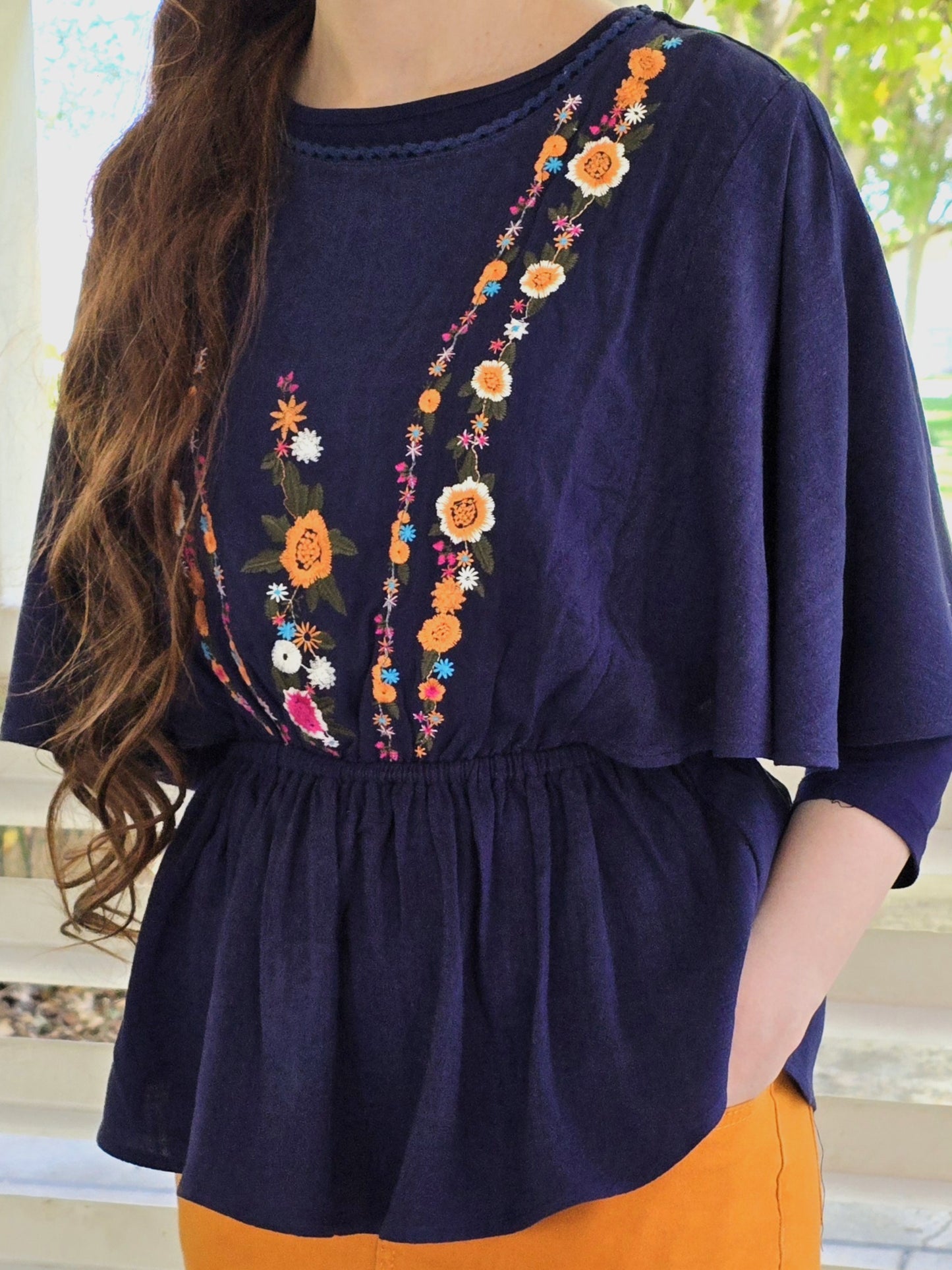 Linen Embroidery Ruffle Top