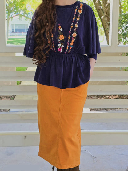 Linen Embroidery Ruffle Top